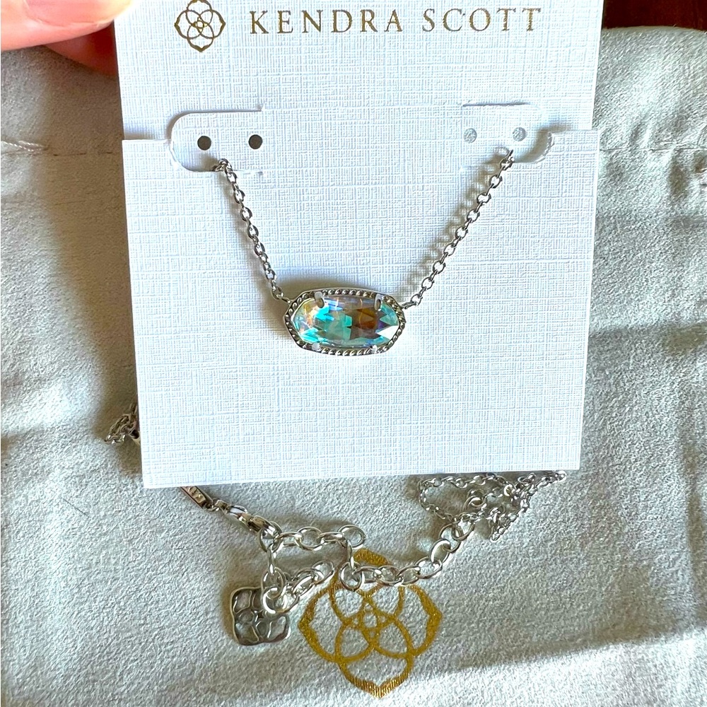 NWT Kendra Scott Elisa Silver Pendant Necklace in Dichroic Glass - Picture 4 of 7